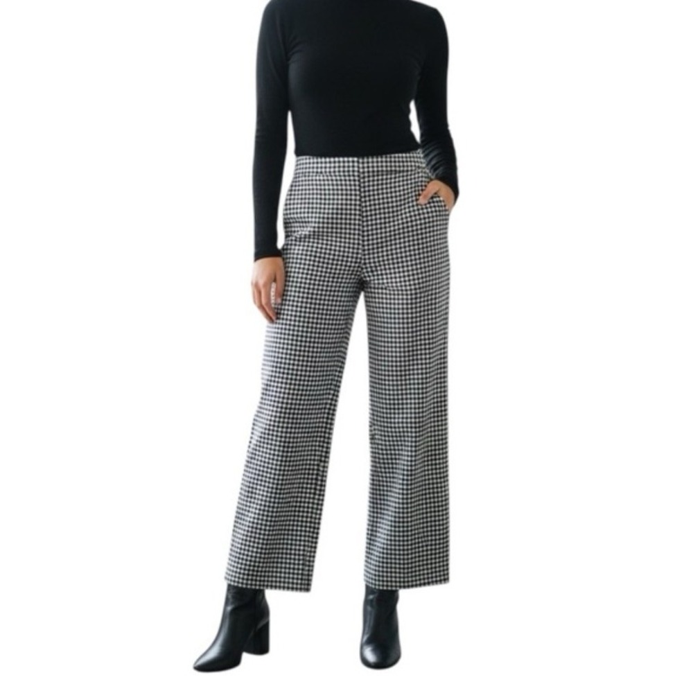Zara Herringbone Wide Leg Trouser Pants Career Wear Office Chic Corpcore M